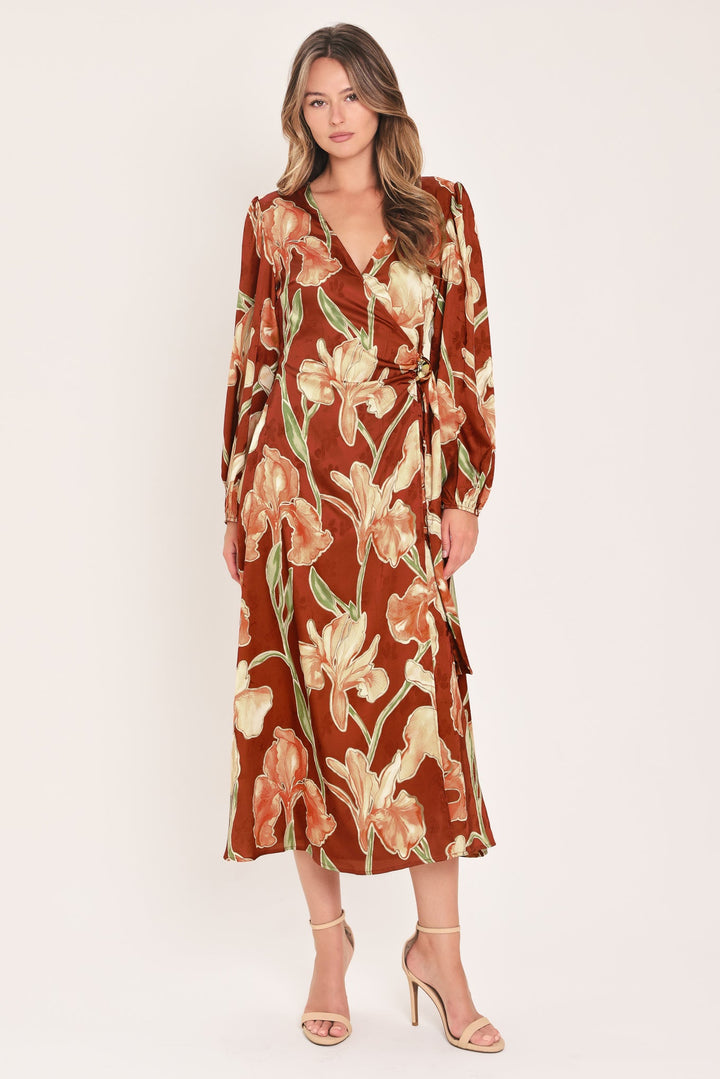 FALLING FOR YOU FAUX WRAP MIDI DRESS