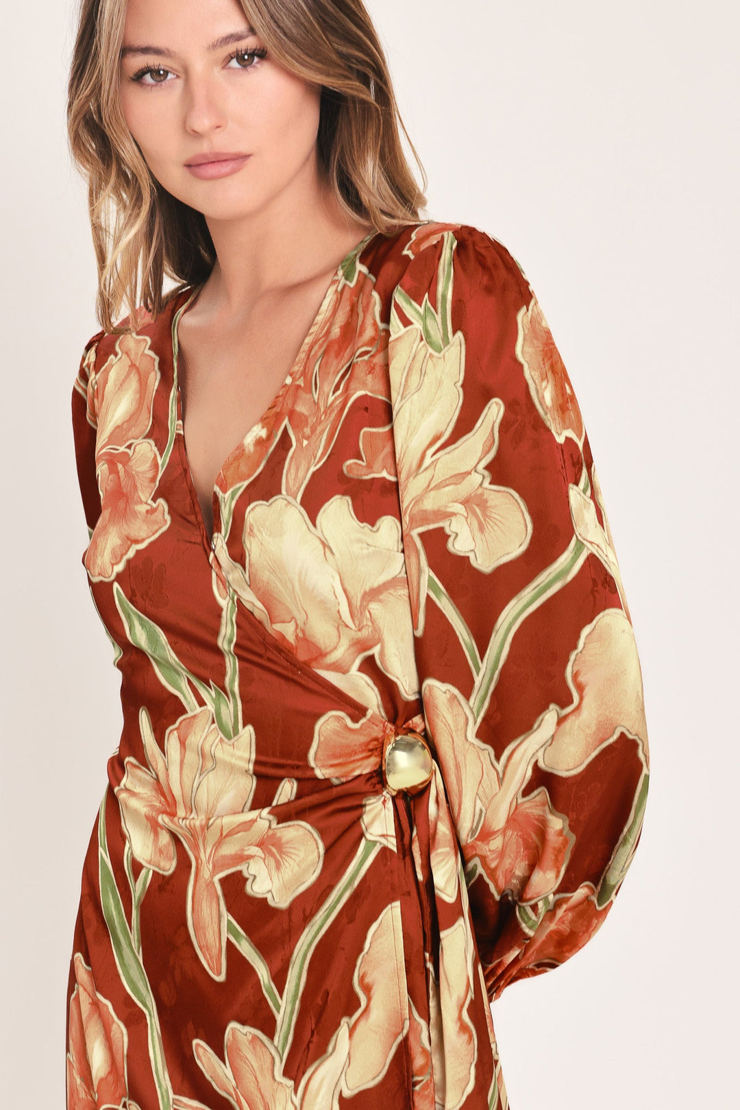 FALLING FOR YOU FAUX WRAP MIDI DRESS