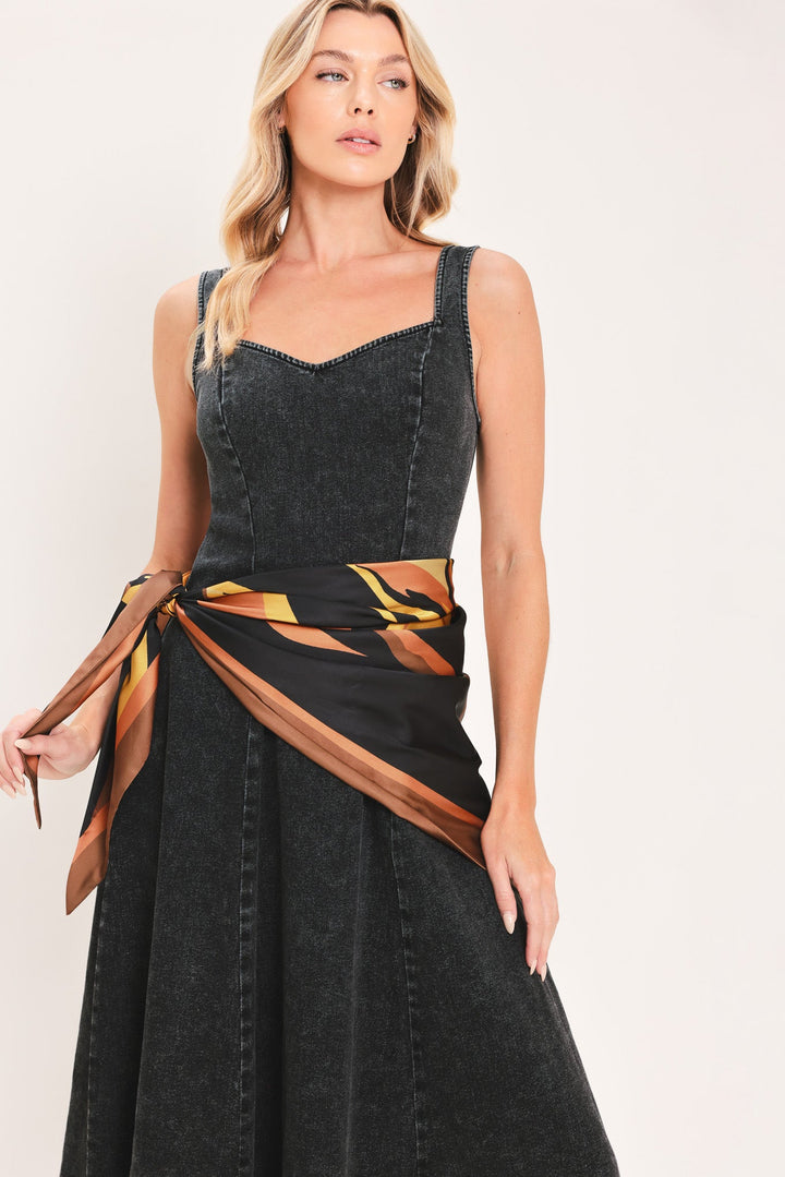 Darkwash Scarf Elegance Denim Midi Dress from KADOU Boutique
