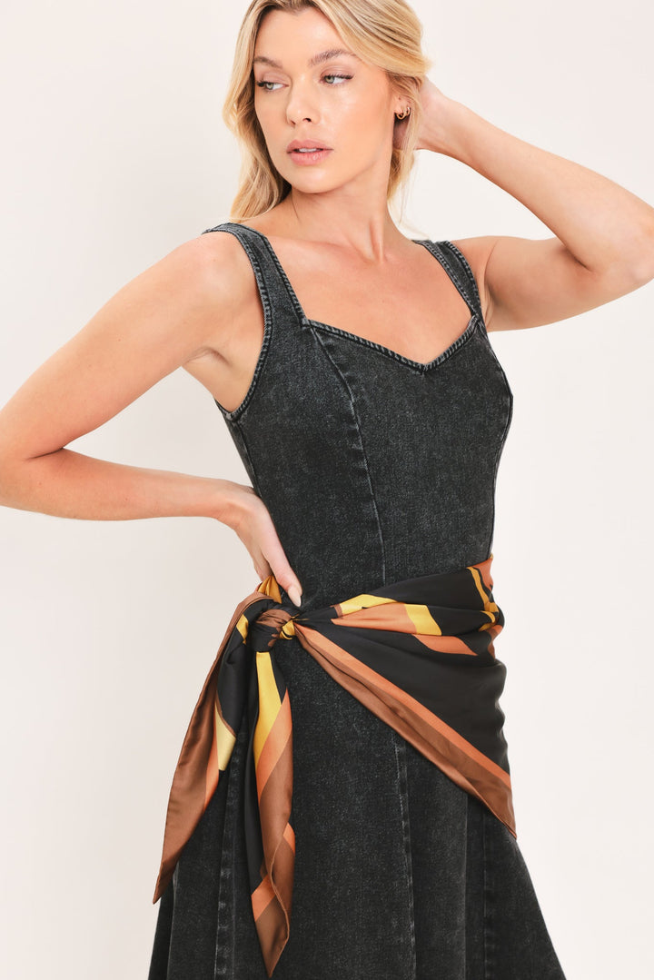 Darkwash Scarf Elegance Denim Midi Dress from KADOU Boutique