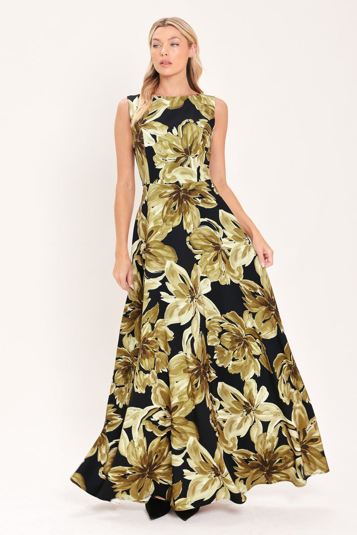 Antique Gold Bloom Woven Maxi Dress from KADOU Boutique