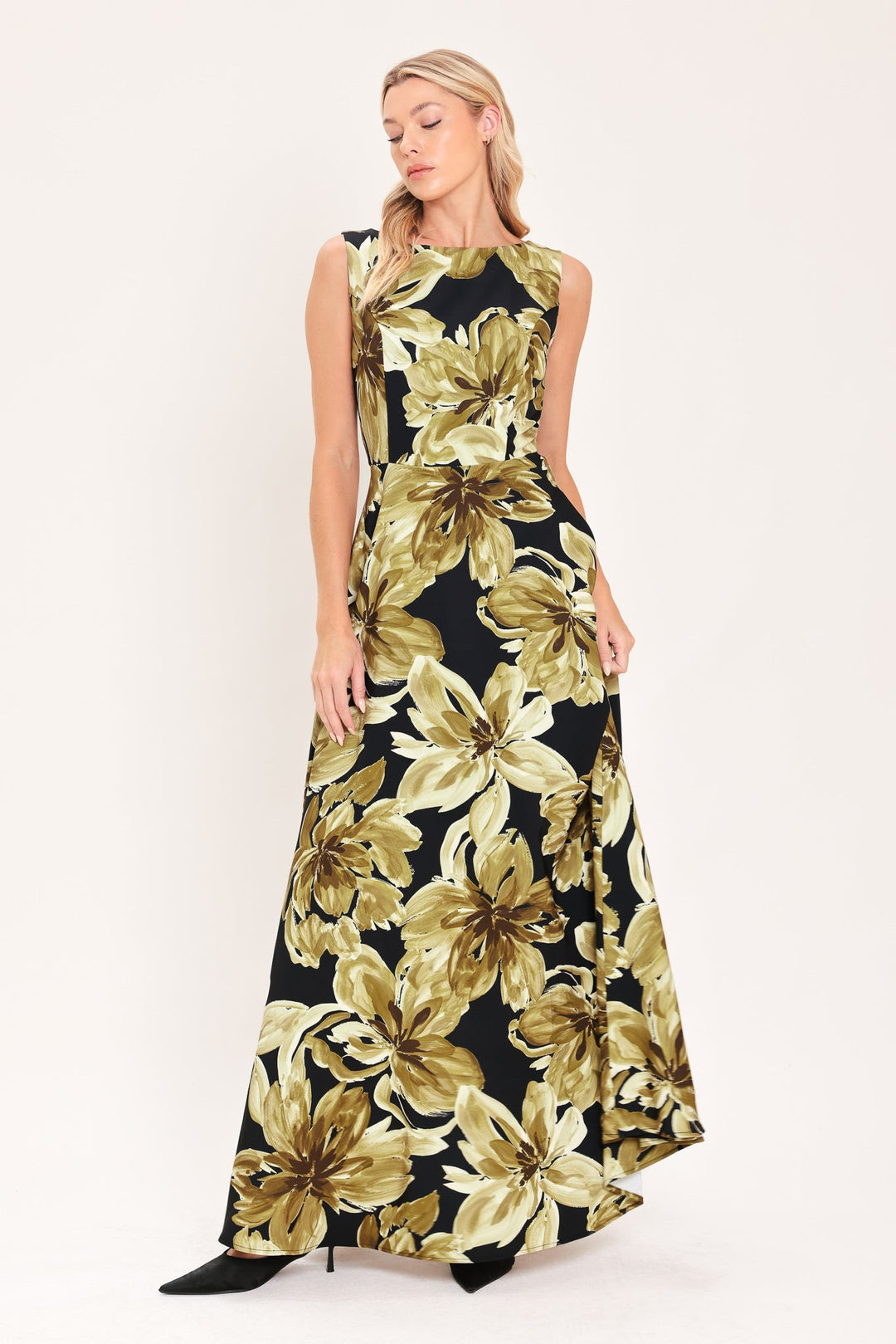 Antique Gold Bloom Woven Maxi Dress from KADOU Boutique