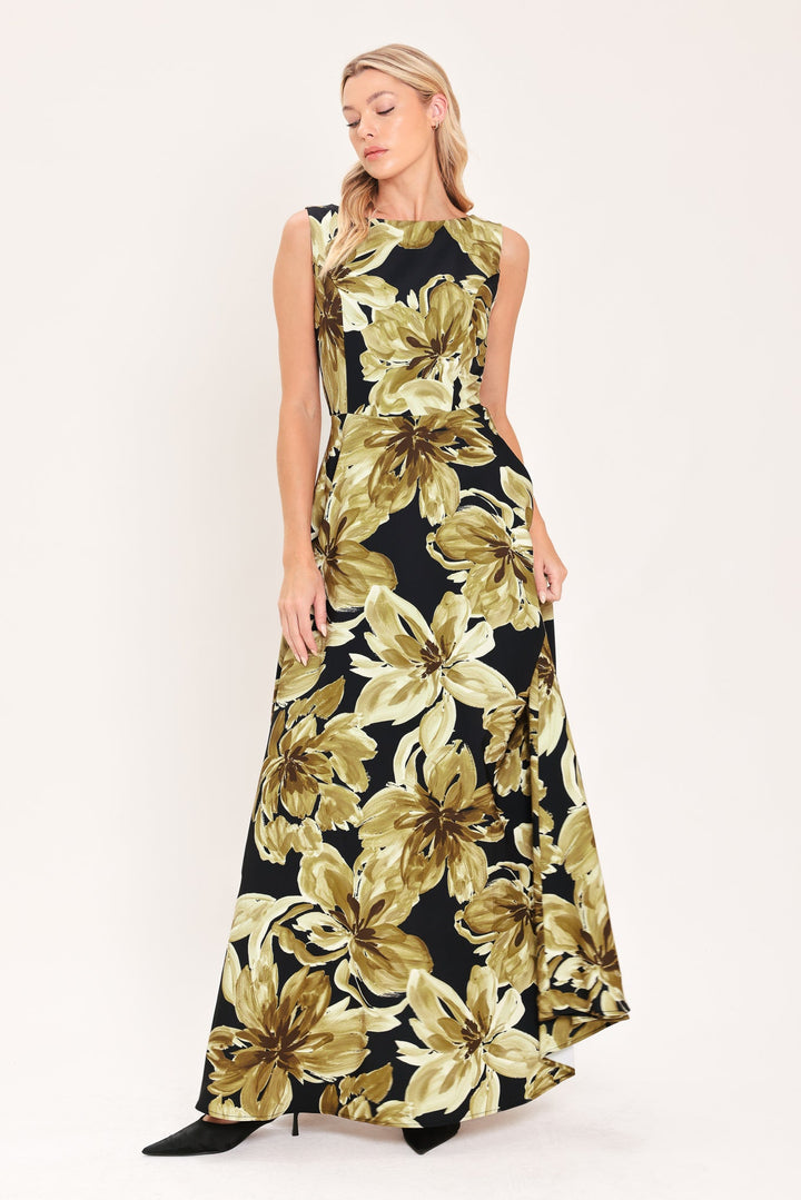 Antique Gold Bloom Woven Maxi Dress from KADOU Boutique