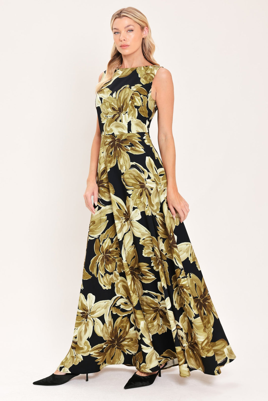 Antique Gold Bloom Woven Maxi Dress from KADOU Boutique