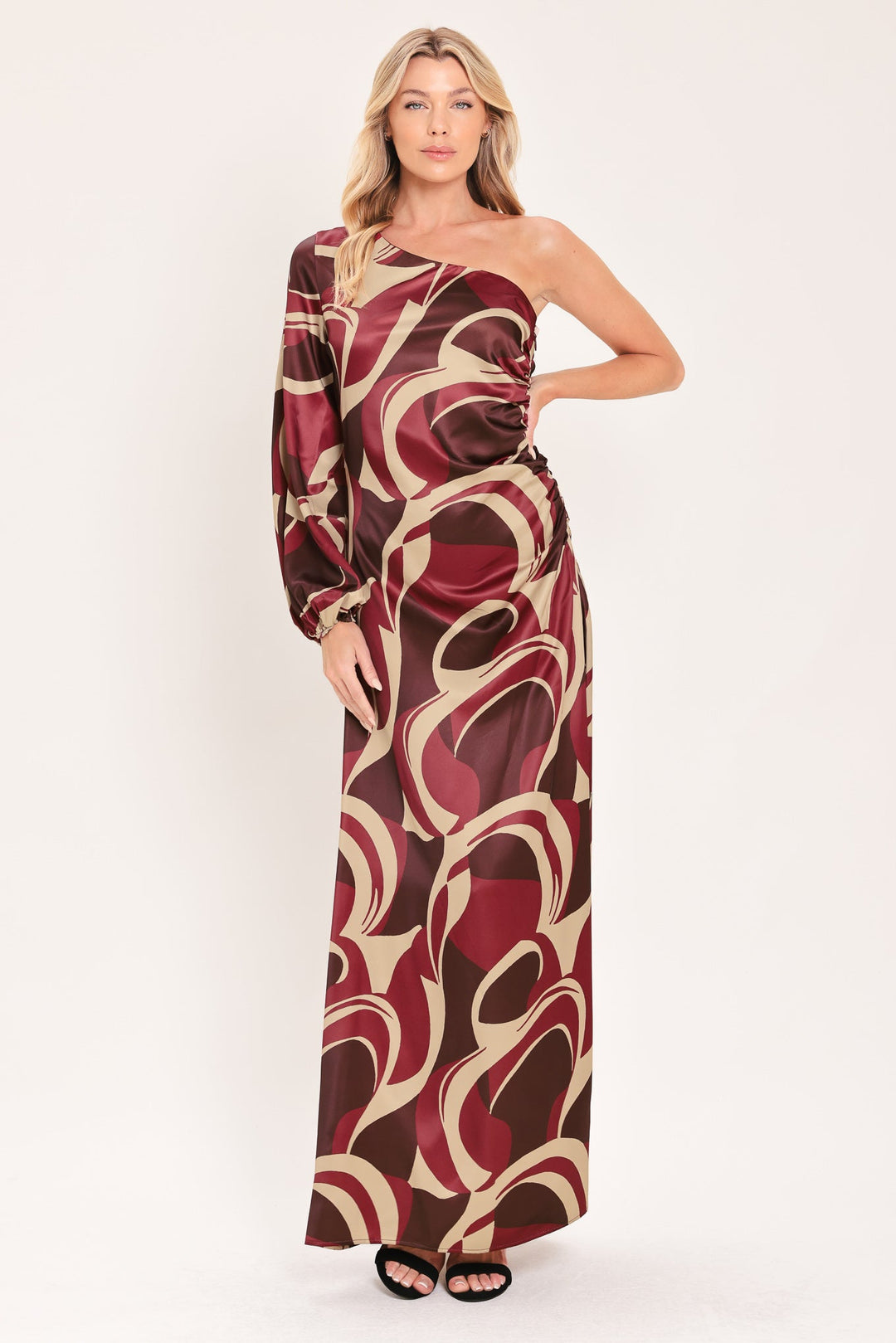 Cabernet Sculpted Wave Woven Maxi Dress from KADOU Boutique