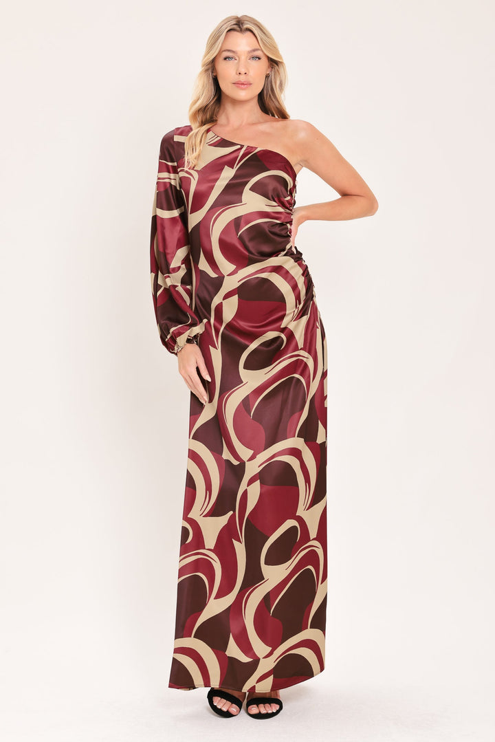 Cabernet Sculpted Wave Woven Maxi Dress from KADOU Boutique