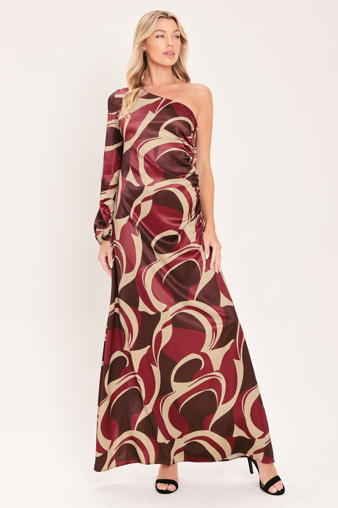 Cabernet Sculpted Wave Woven Maxi Dress from KADOU Boutique