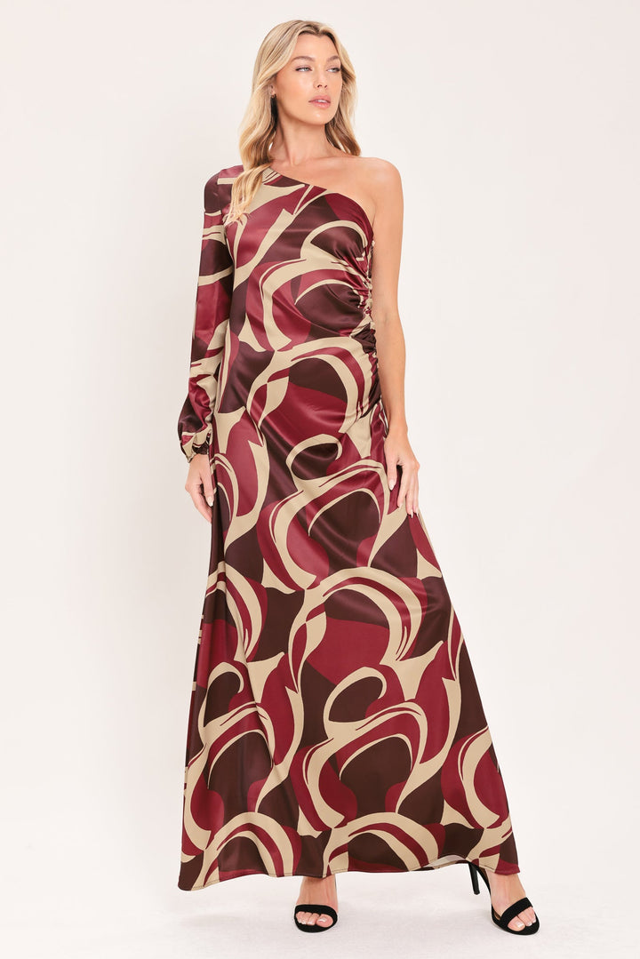 Cabernet Sculpted Wave Woven Maxi Dress from KADOU Boutique