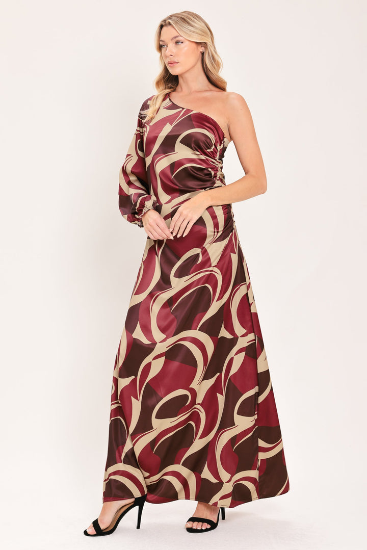 Cabernet Sculpted Wave Woven Maxi Dress from KADOU Boutique