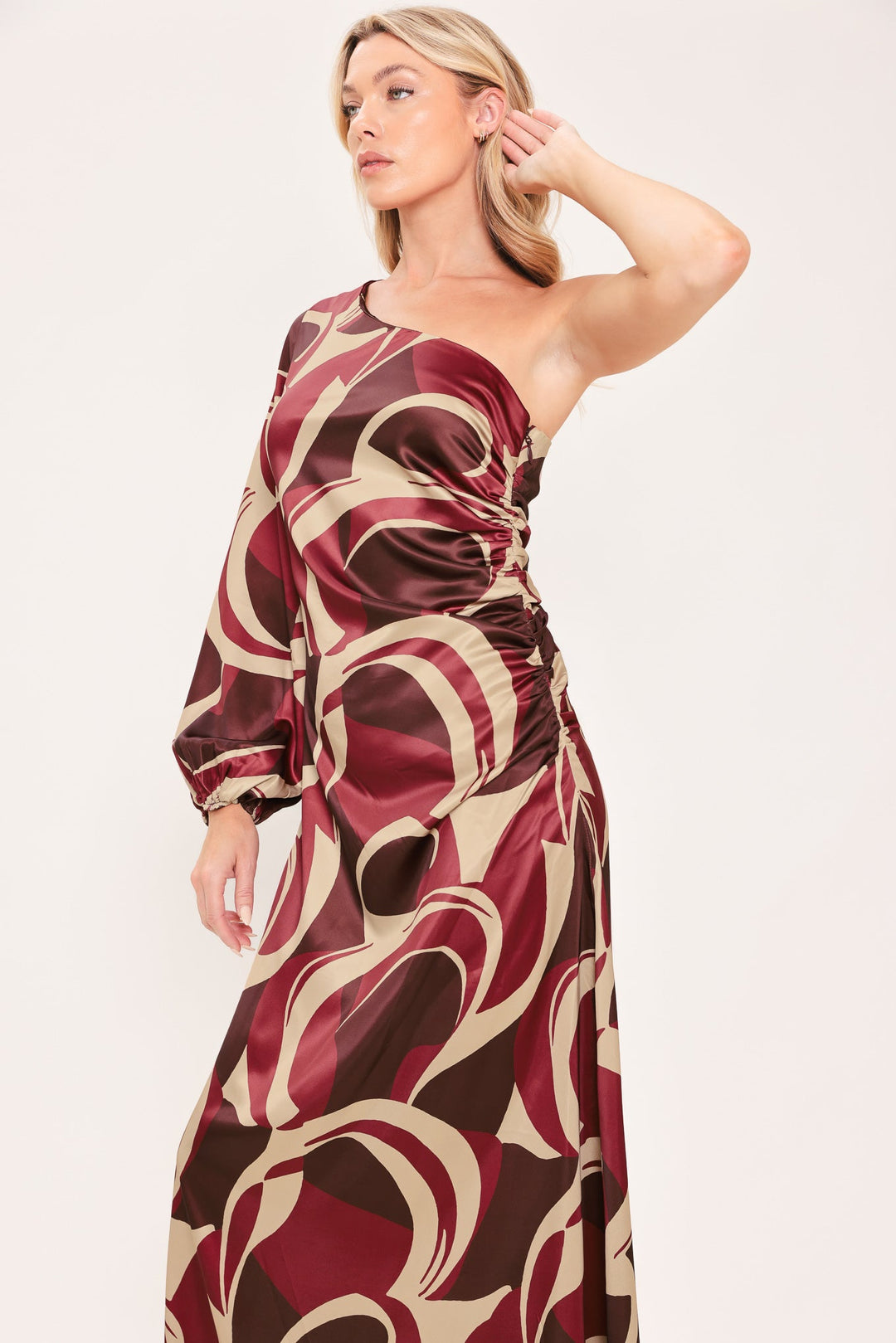 Cabernet Sculpted Wave Woven Maxi Dress from KADOU Boutique