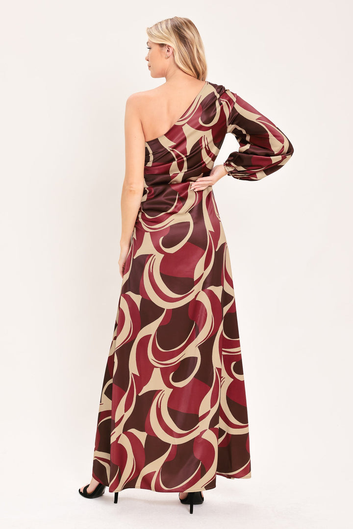 CABERNET SCULPTED WAVE WOVEN MAXI DRESS