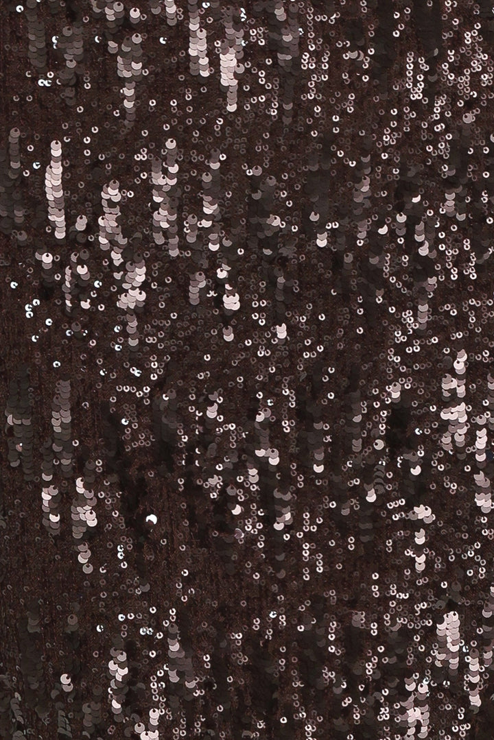 BRONZE AFTERGLOW BROWN SEQUIN SLIP MIDI DRESS
