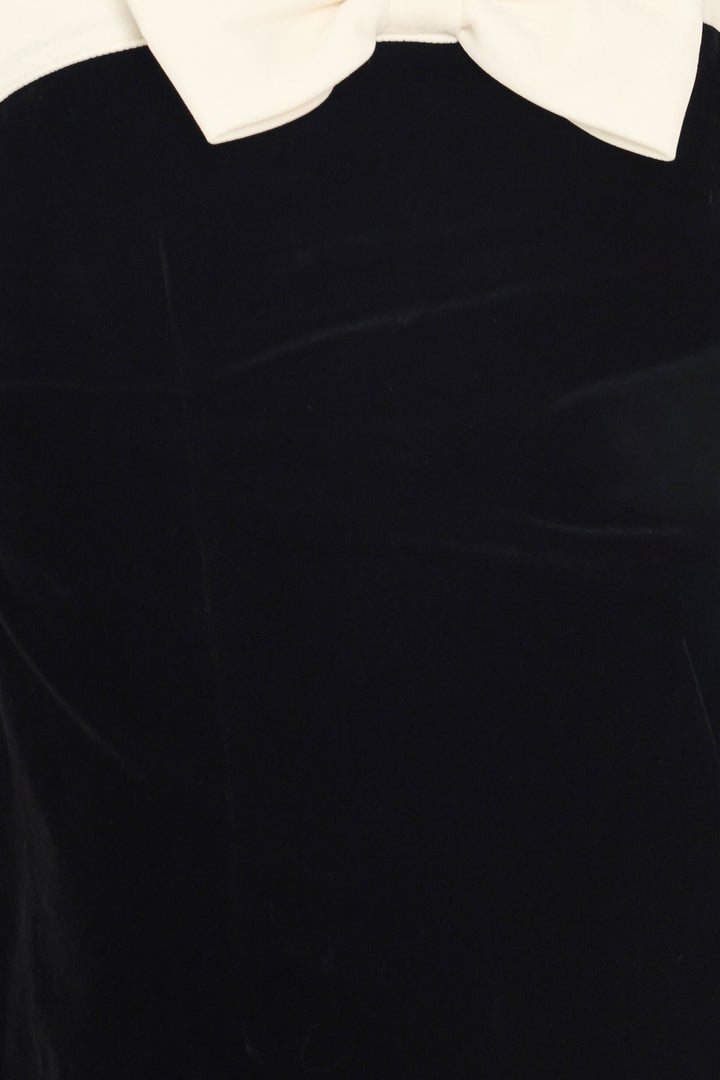 BOW &amp; VELVET BLACK/IVORY BOW-DETAIL MINI DRESS