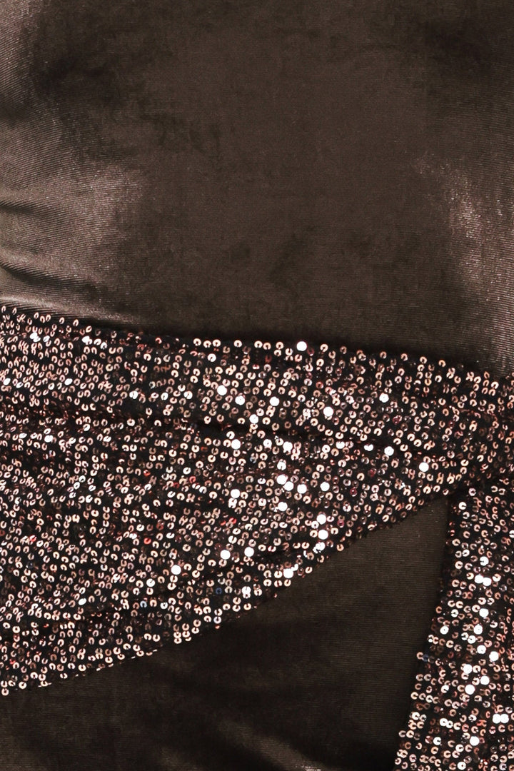 ESPRESSO EVENING VELVET SEQUIN-SCARF MIDI DRESS