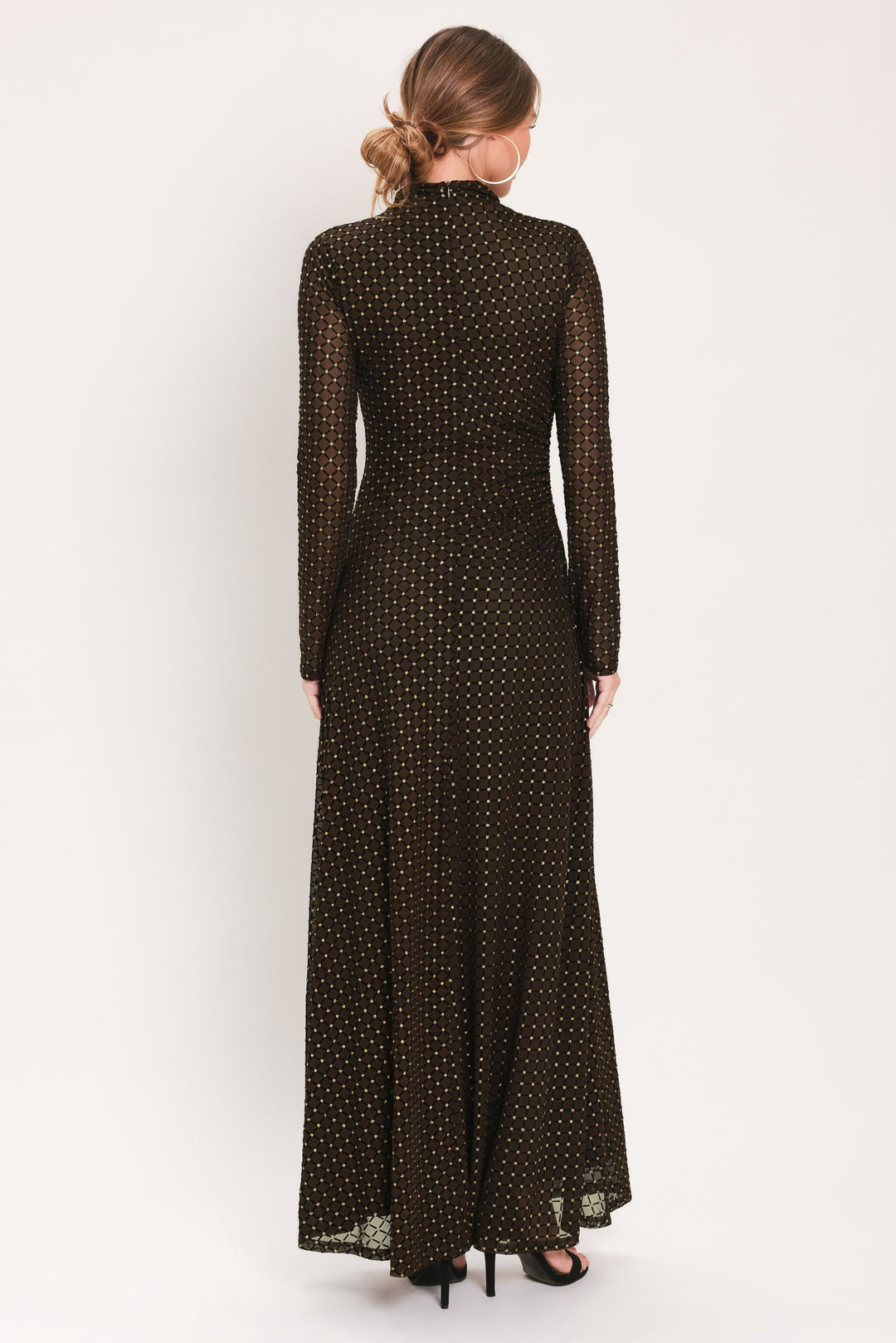 COCOA VEIL DARK BROWN BURNOUT VELVET MESH MAXI DRESS