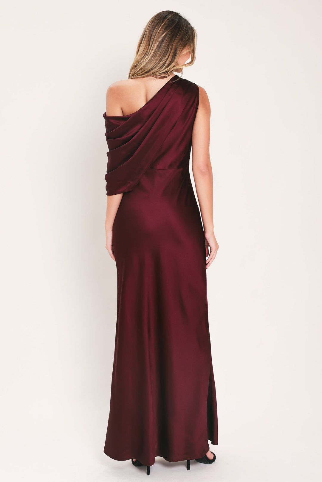 GILDED DRAPE SATIN ONE-SHOULDER MAXI DRESS
