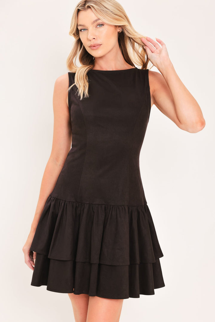 Shadow Dropwaist Faux Suede Mini Dress from KADOU Boutique