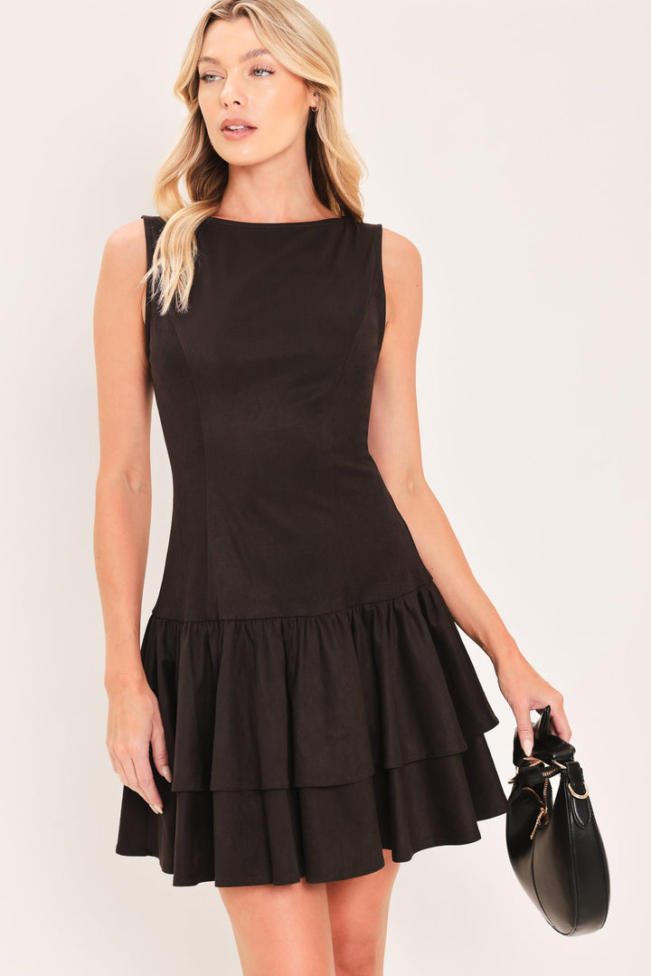 Shadow Dropwaist Faux Suede Mini Dress from KADOU Boutique