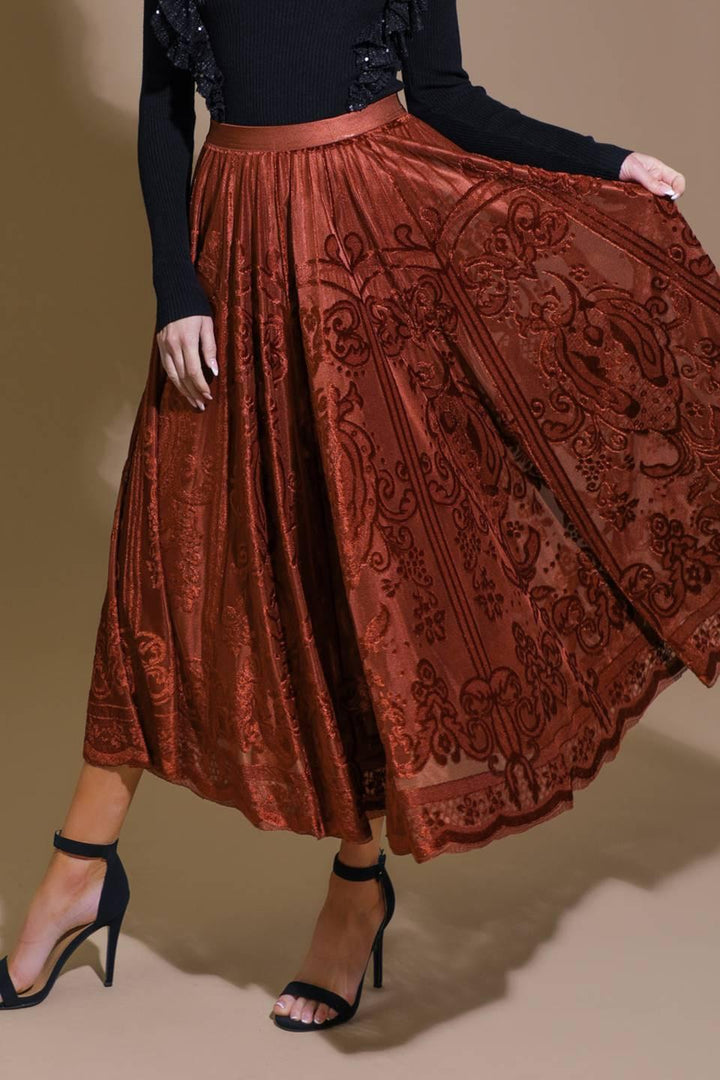 Ease My Mind Velvet Midi Skirt from KADOU Boutique