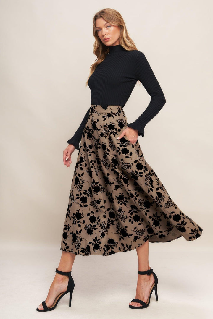 Classic Bloom Look Woven Flocking Circle Skirt from KADOU Boutique