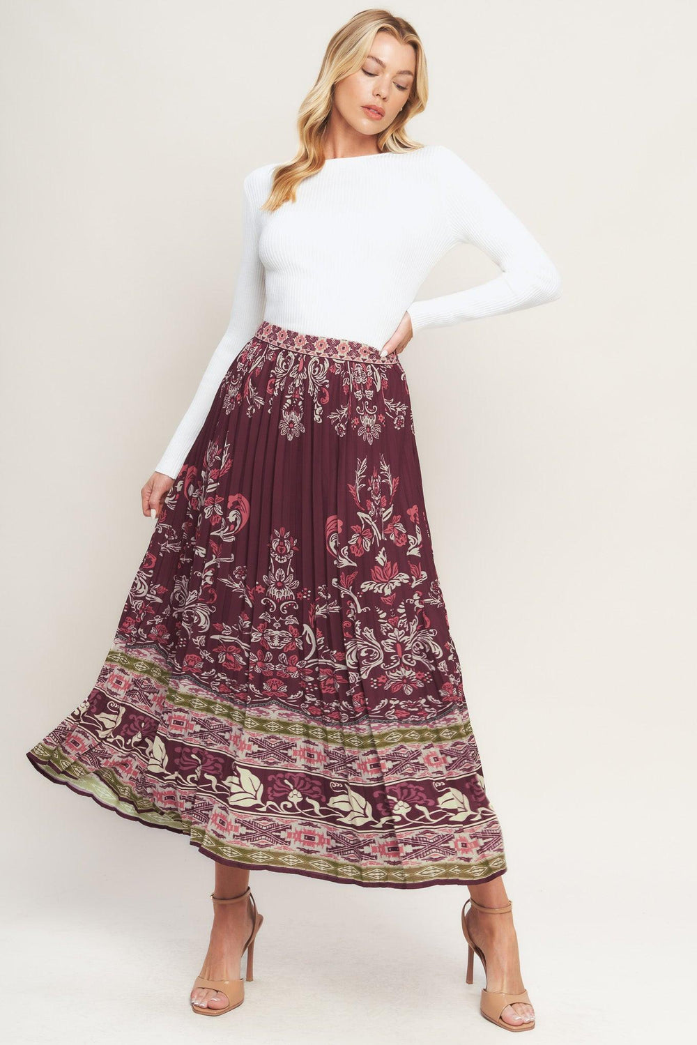 Aztec Cherry Woven Midi Skirt from KADOU Boutique