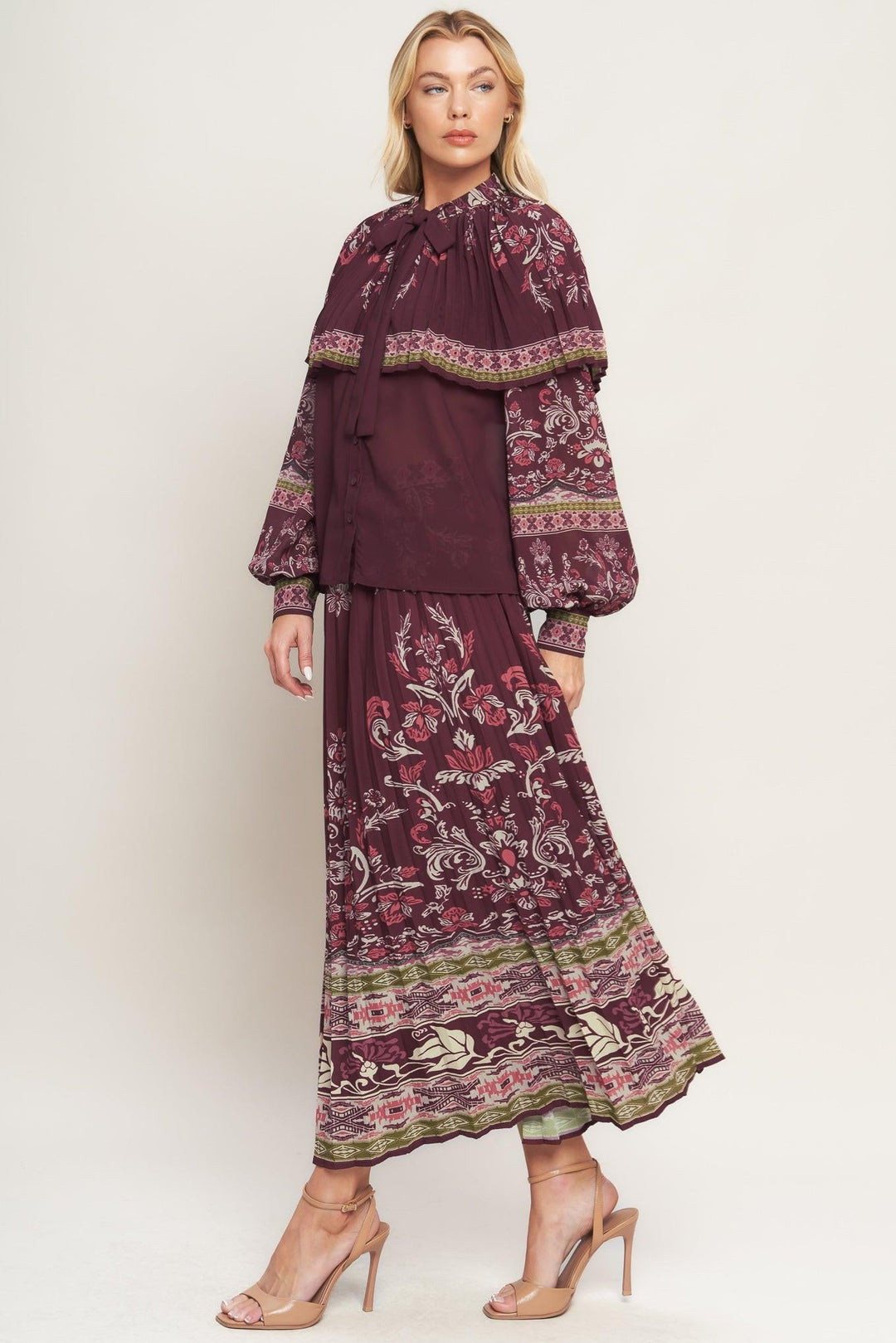 AZTEC CHERRY WOVEN MIDI SKIRT