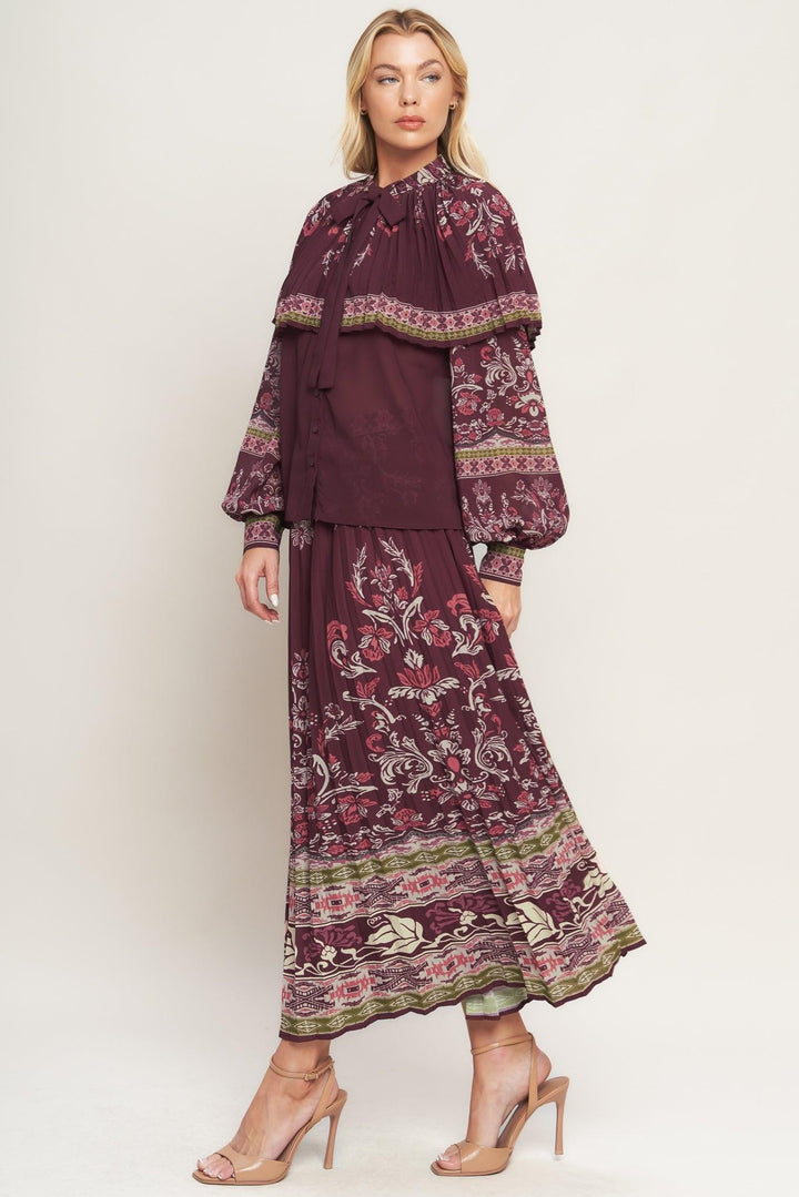 AZTEC CHERRY WOVEN MIDI SKIRT