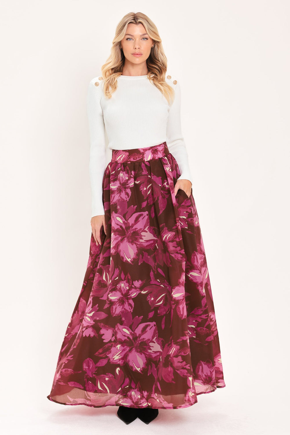 Magenta Bloom Cascade Woven Maxi Full Skirt from KADOU Boutique