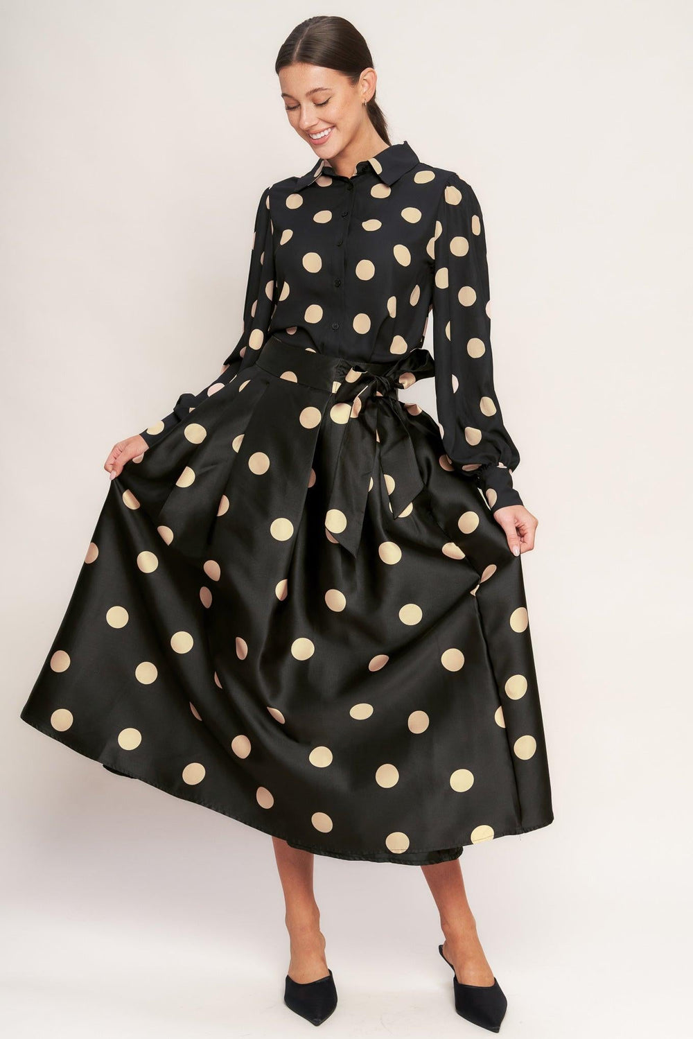 Moonlight Dots Woven Full Midi Skirt from KADOU Boutique