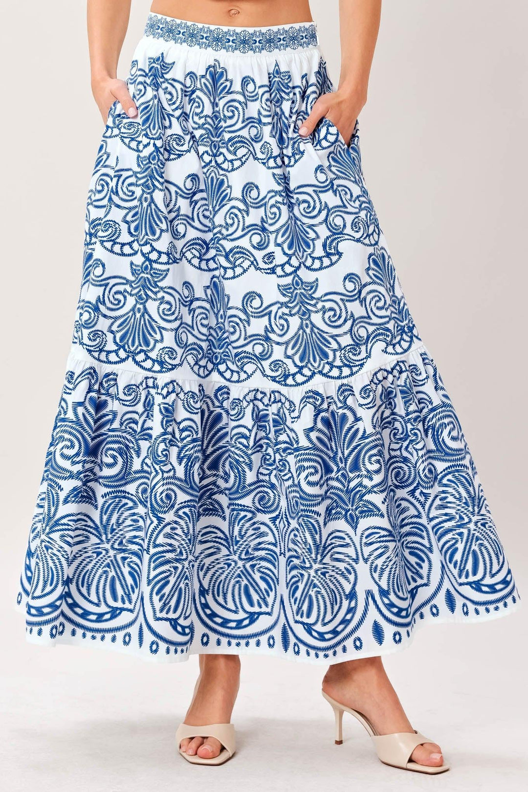 Azure Ornate Woven Full Midi Skirt from KADOU Boutique