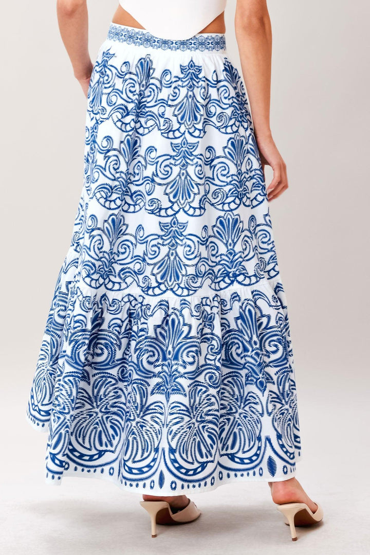 Azure Ornate Woven Full Midi Skirt from KADOU Boutique