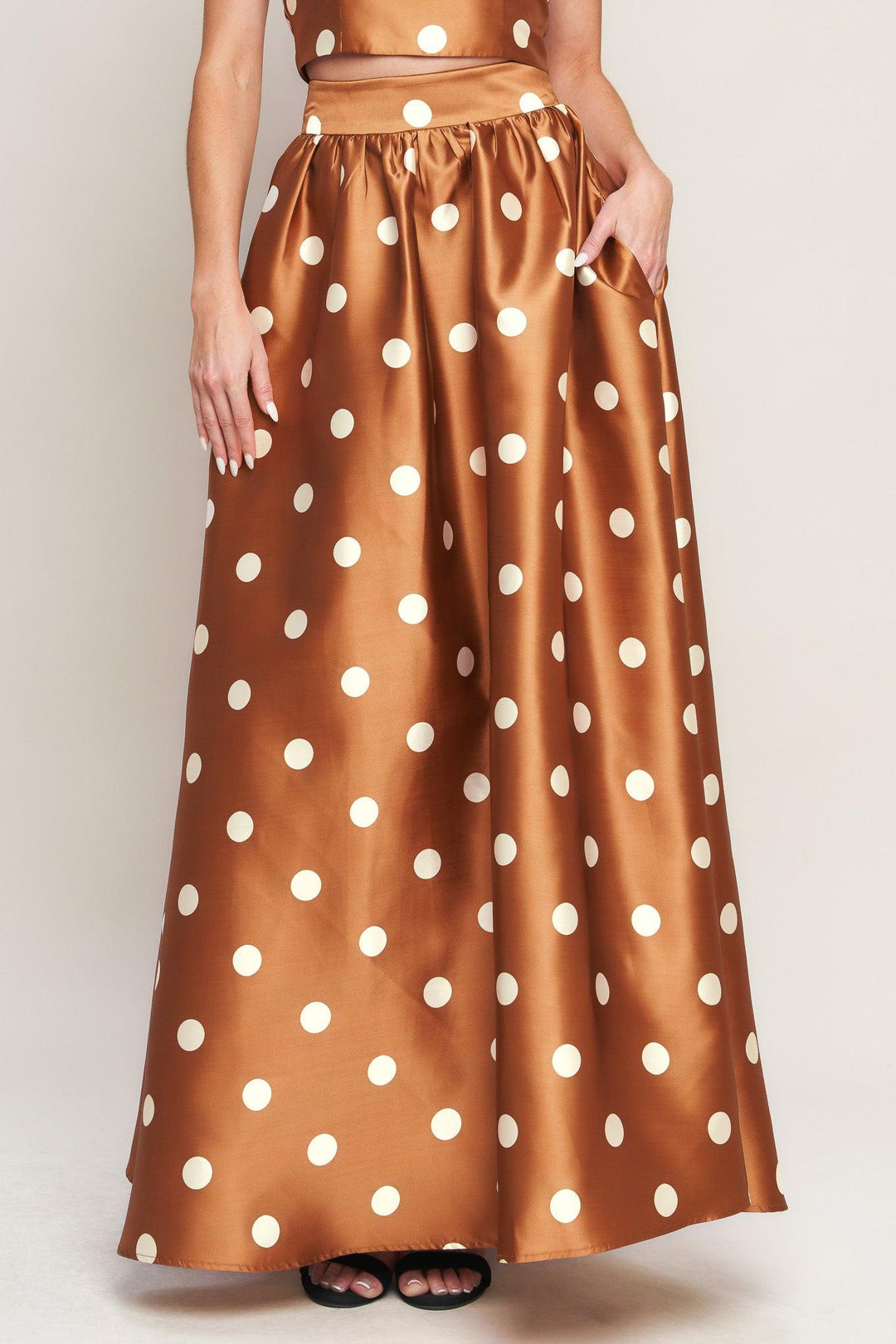 Chic Polka Flow Woven Full Maxi Skirt from KADOU Boutique