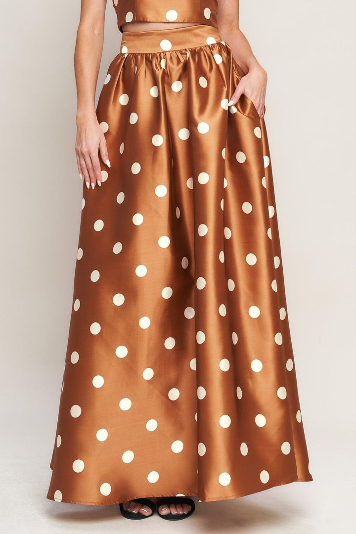 Chic Polka Flow Woven Full Maxi Skirt from KADOU Boutique