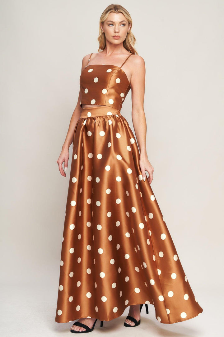 Chic Polka Flow Woven Full Maxi Skirt from KADOU Boutique