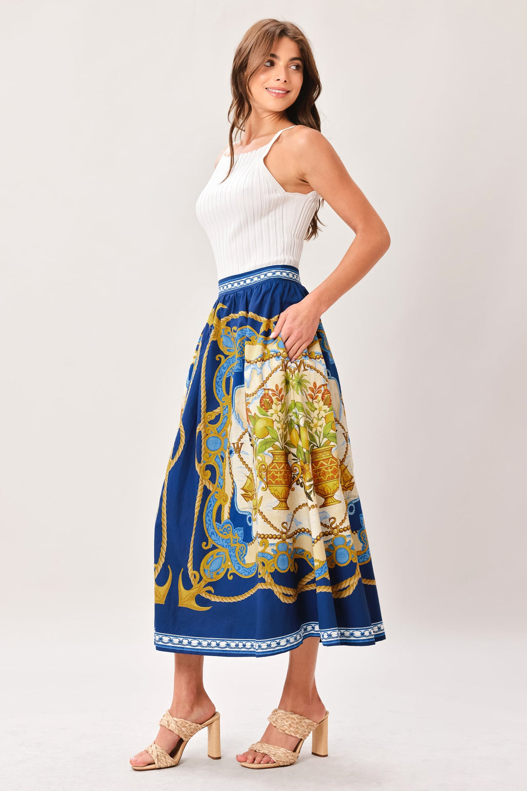 Baroque Escape Woven Midi Skirt from KADOU Boutique