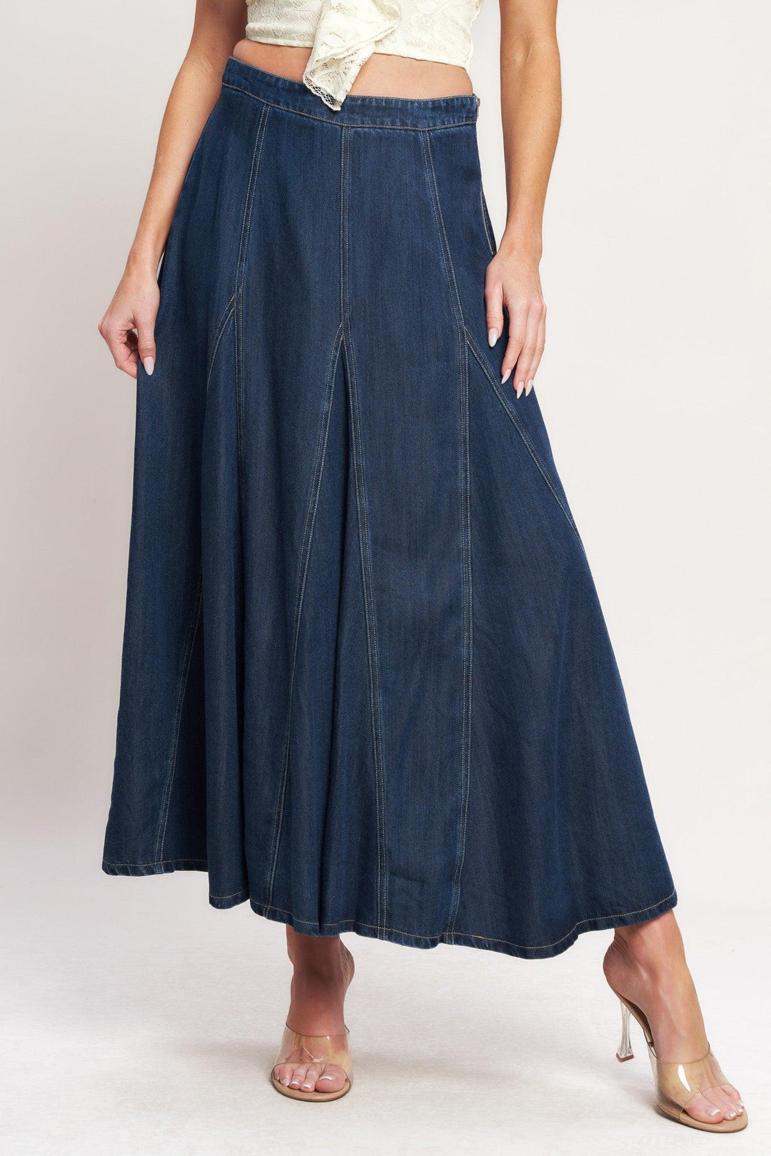 Denim Balance Woven Circle Skirt from KADOU Boutique
