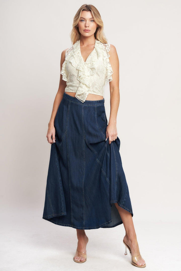 Denim Balance Woven Circle Skirt from KADOU Boutique