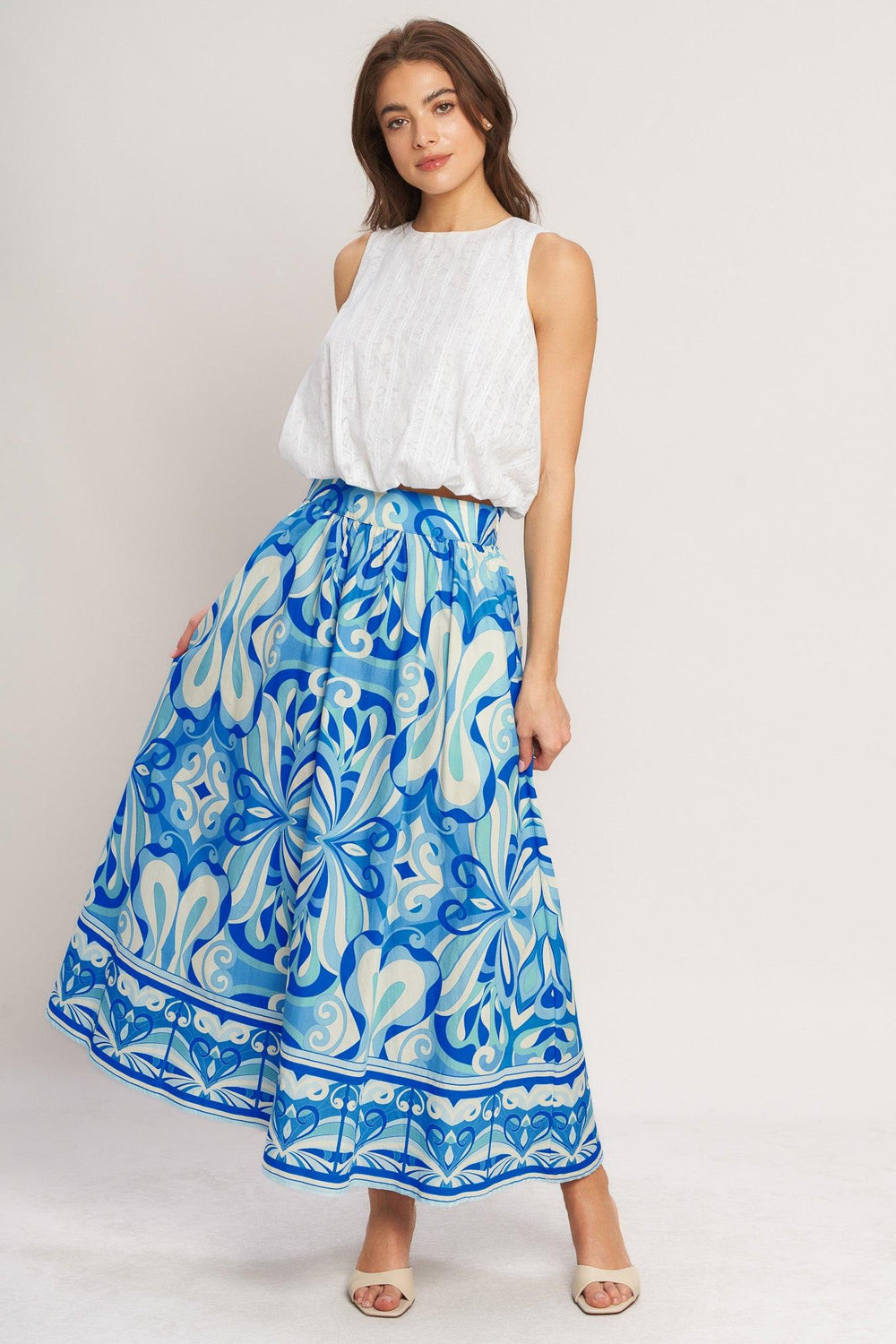 Ocean Whirl Woven Full Midi Skirt from KADOU Boutique