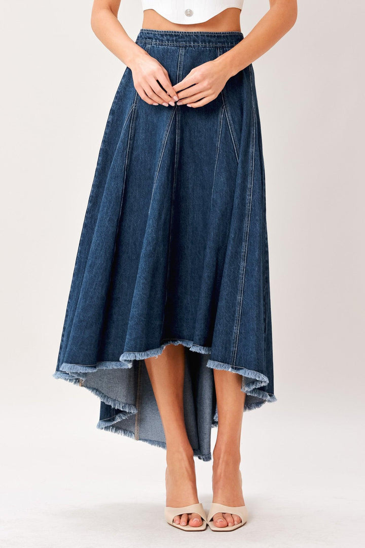 City Swing Denim Hi-Lo Midi Circle Skirt from KADOU Boutique