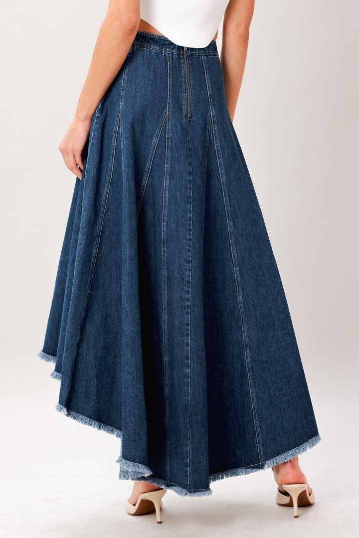 City Swing Denim Hi-Lo Midi Circle Skirt from KADOU Boutique