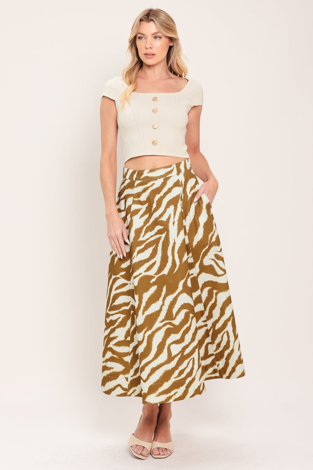 Terra Stripe Woven Midi Skirt from KADOU Boutique