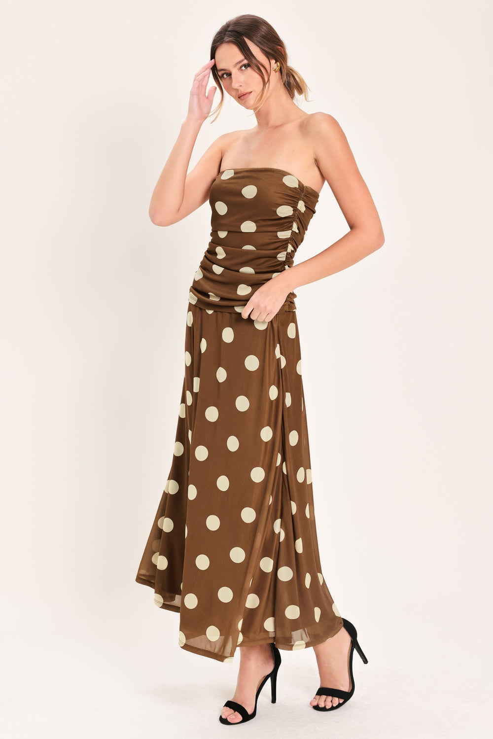 French Girl Polka Dot Power Mesh Midi Skirt from KADOU Boutique