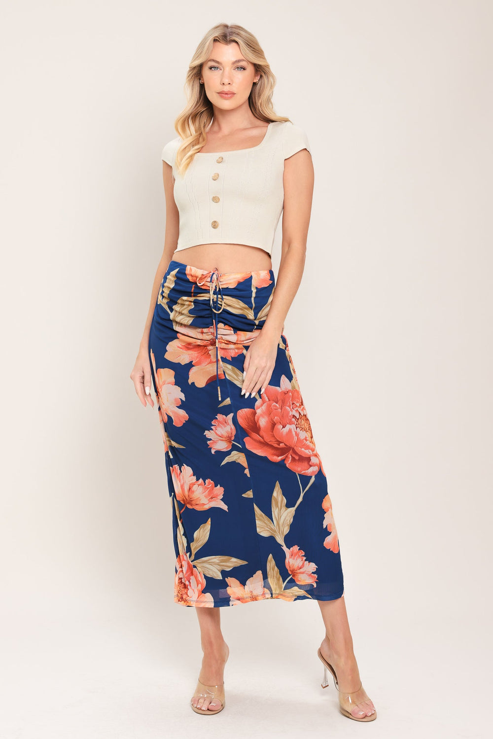 Deep Sea Bloom Power Mesh Midi Skirt from KADOU Boutique