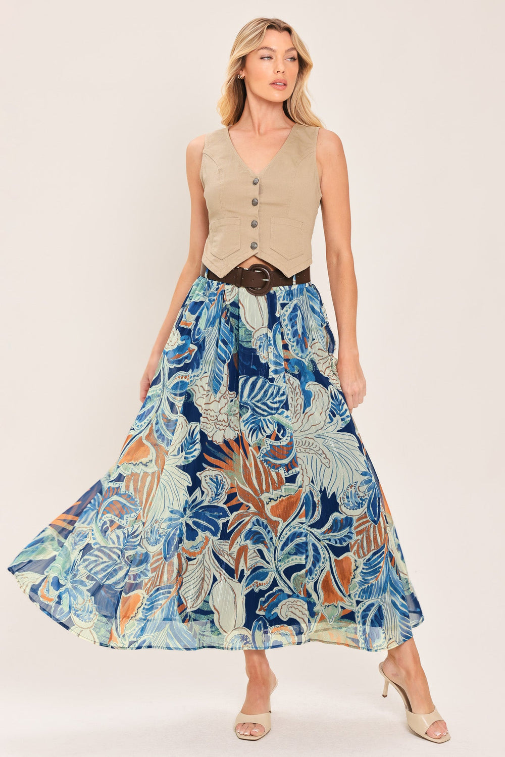Blue Lagoon Woven Midi Skirt from KADOU Boutique