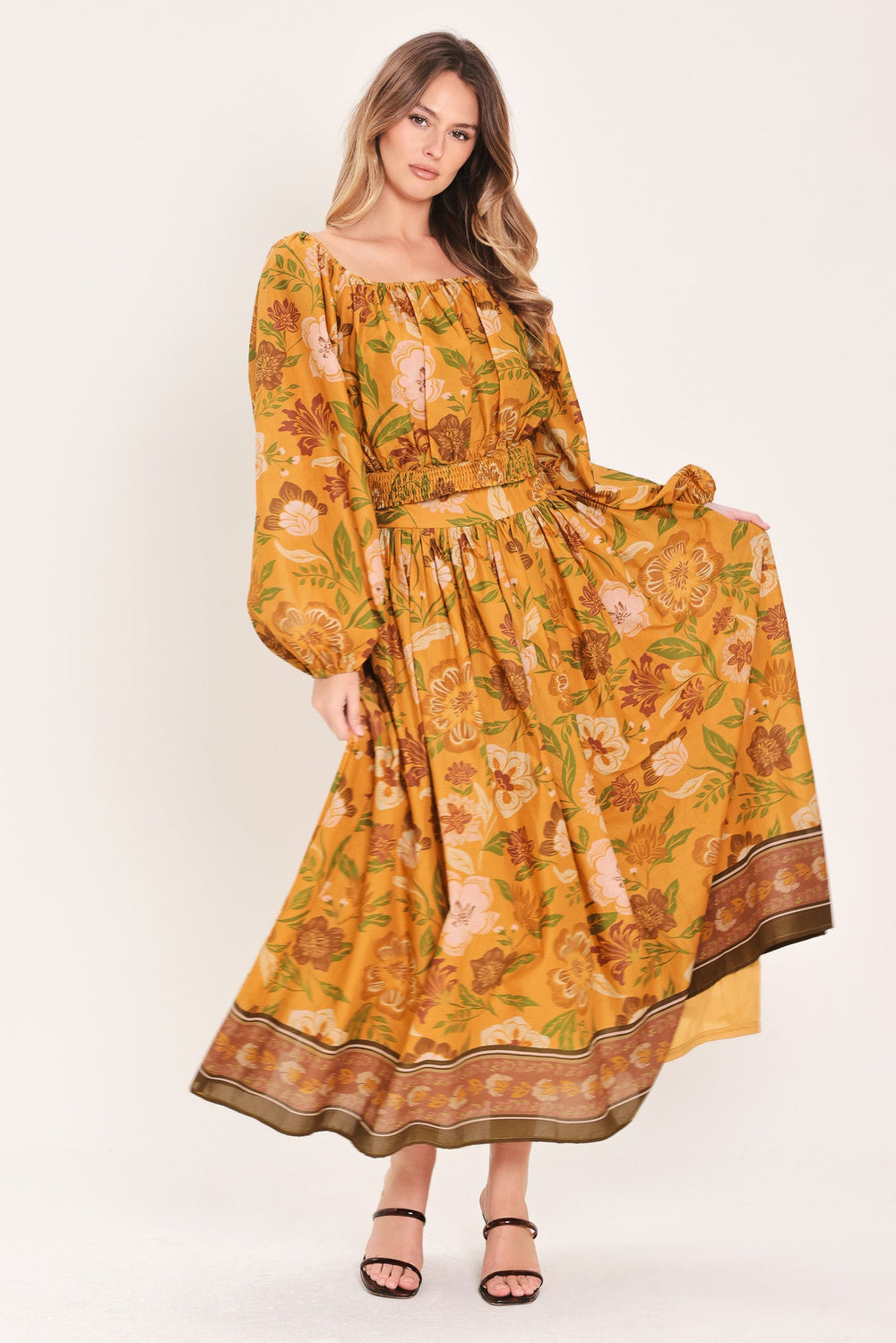 Sunset Garden Woven Full Midi Skirt from KADOU Boutique