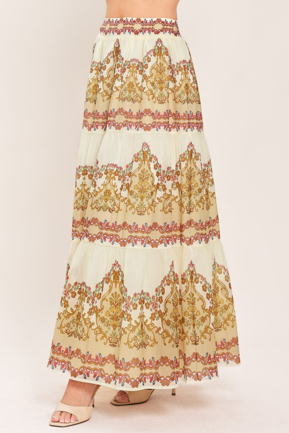 Gilded Scroll Print Woven Maxi Skirt from KADOU Boutique