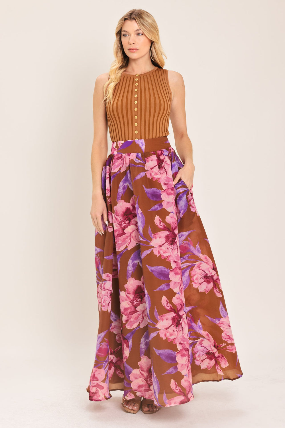 Plum Blossom Woven Full Maxi Skirt from KADOU Boutique