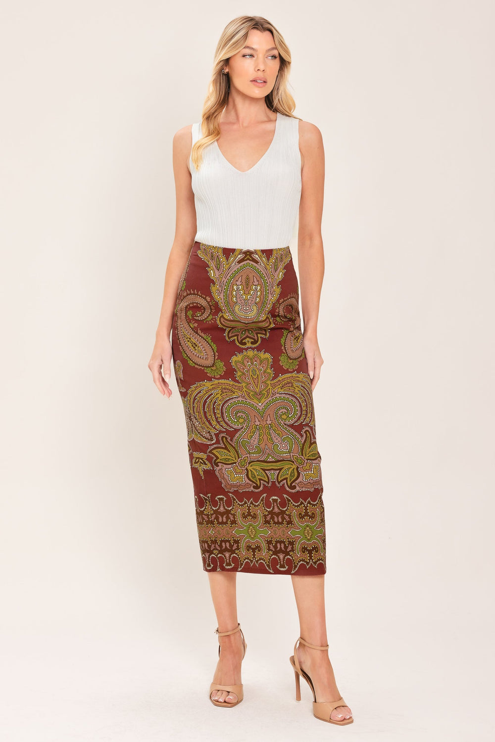 Rustic Medallion Woven Pencil Skirt from KADOU Boutique