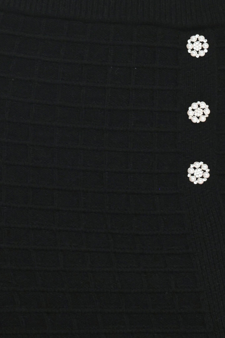 POLISHED MOMENT BLACK BUTTON-SLIT SWEATER MIDI SKIRT
