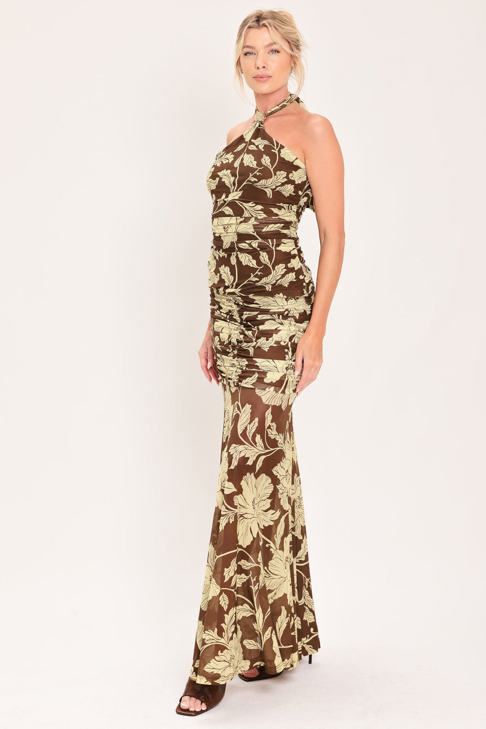 Earthy Floral Temptation Power Mesh Maxi Skirt from KADOU Boutique